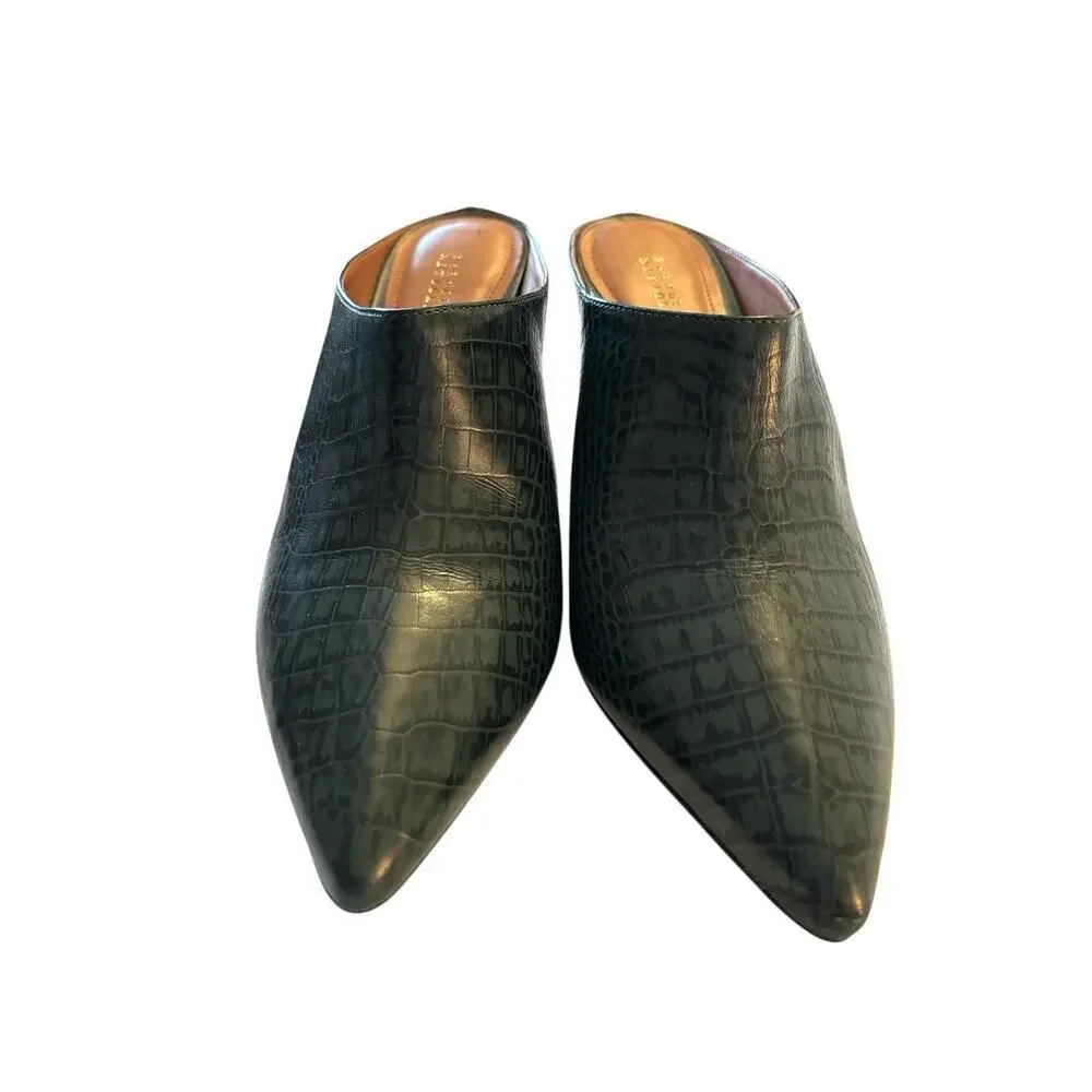 Barneys New York Green Snakeskin Pointy Toe Mules Heels Clogs SZ 9B - Picture 2 of 8